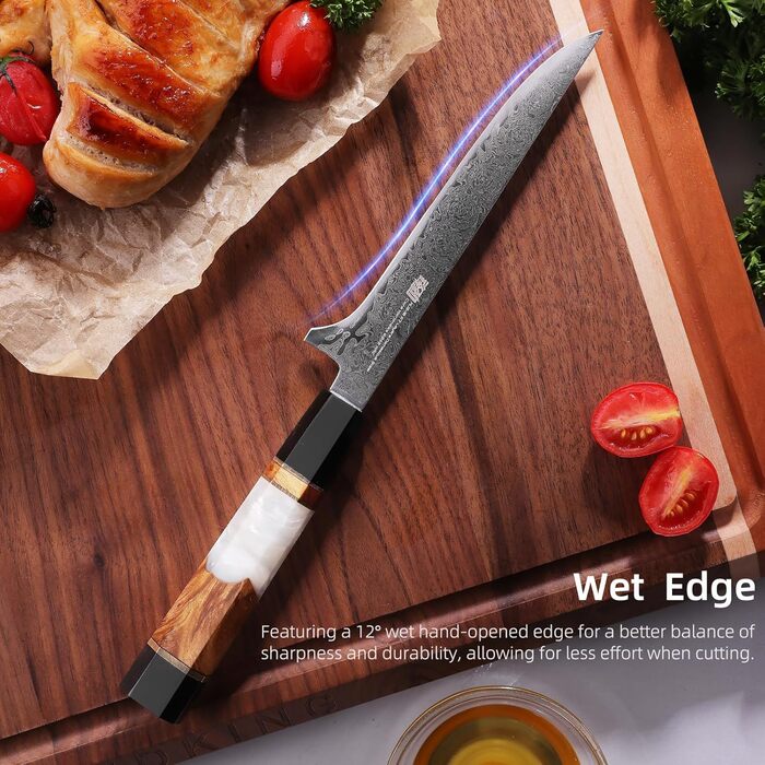 Японський ніж Kiritsuke FINDKING 9 дюймів (5,5 дюймів для філетування), Дамаск, для професійних та домашніх кухарів (серія BLACK-ROSE)