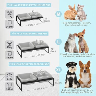 Сіра миска для кота з піднятим краєм - подвійна керамічна миска проти блювоти, легко миється, 2 x 480 мл, сірий колір