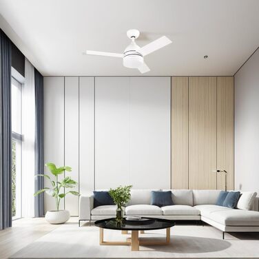 Вентилятор стельовий Grunkel з LED підсвічуванням, 132 см, білий/дерево, пульт, 6 швидкостей, таймер 8 год - 35W