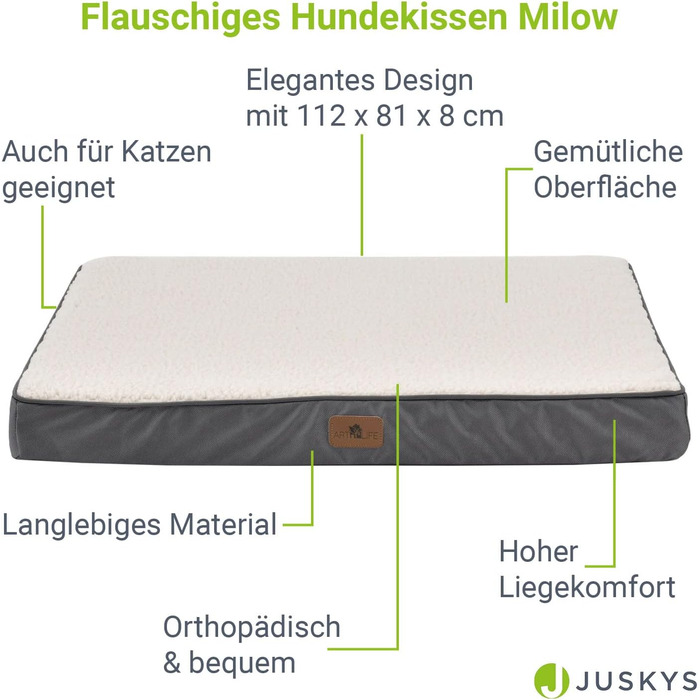 Ортопедичне ліжко для собак Juskys Milow, 76x51 см - м'яке та стабільне, знімний та пральний чохол - подушка для собак, килимок для маленьких собак - сірий (81 x 112 x 8 см, бежевий)