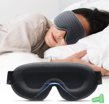 Маска для сну Aosun 3D для тих, хто спить на боці, оновлена версія 2025, 100% блокування світла, дихаюча, з регульованим ремінцем та берушами, для подорожей, офісу, йоги (сірий колір)