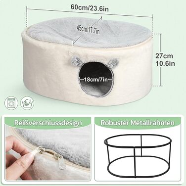 Кітчеве ліжко GUUSII HOME для котів: затишна печерка, м'яке гніздо, 60x45x27 см