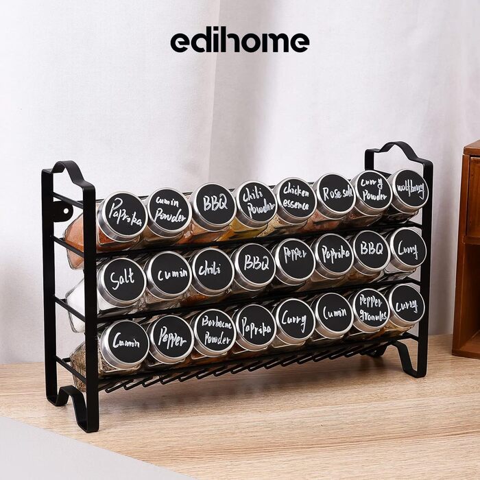 Органайзер для спецій edihome на 24 банки, 3-рівневий металевий стелаж з етикетками, індивідуальними кришками та дозаторами