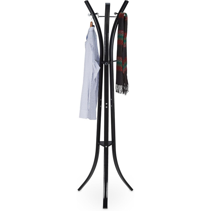 Relaxdays Coat Rack, Stable Standing Clothes Rack made of Metal for Jackets, 175 cm High Clothes Stand, Black