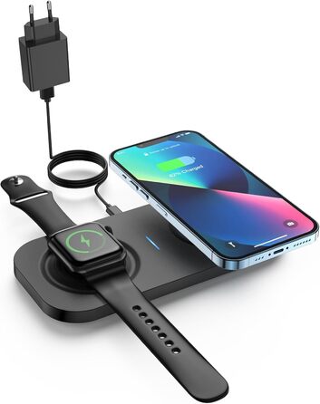 Бездротовий зарядний пристрій JoyGeek 2-в-1 для iPhone, Apple Watch та AirPods (Чорний)