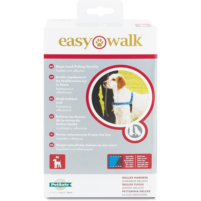 Нашийник для собак PetSafe Easy Walk Deluxe, без обмеження тяги, середній/великий, океаново-блакитний/чорний, з повідком 1.8 м