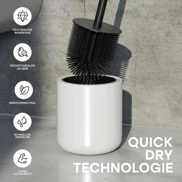 Набір для туалету SAVEGA: щітка для унітазу з нержавіючої сталі та силікону з антибактеріальною насадкою та тримачем (білий)