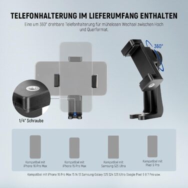 Штатив для камери та смартфона NEEWER Basics (TP55), легкий алюмінієвий туристичний трипод 188 см з 3-позиційною нахильною головкою
