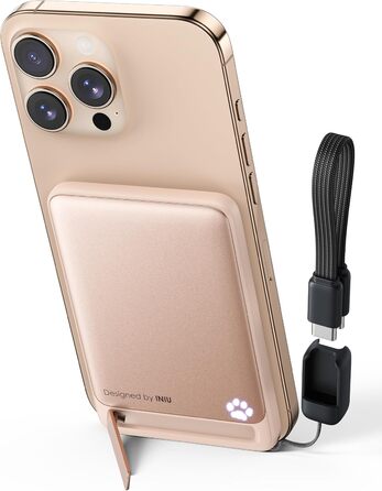 Power Bank INIU Magsafe 20W (5000mAh) з магнітним кріпленням, Qi2, USB-C, стійка, для iPhone 16/15/14/13/12 (Рожевий)