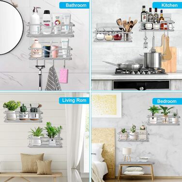 Підставка для душу з нержавіючої сталі без свердління (2 шт.): полиця для шампуню, мила, гелю для душу, органайзер для ванної кімнати, кухні, срібна