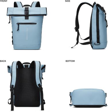 Водонепроникний рюкзак YTL Rolltop з відділенням для ноутбука 17 дюймів, великий рюкзак для жінок та чоловіків, для подорожей, школи, університету, велосипеда (Світло-блакитний)