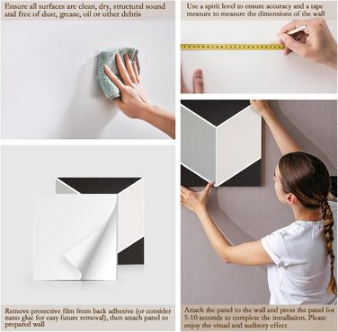 Акустичні панелі JBER для стін самоклеючі, шумопоглинаючі 3D-панелі для студії, офісу та дому, гексагональні (12 шт), 30×30×1 см, чорно-білі