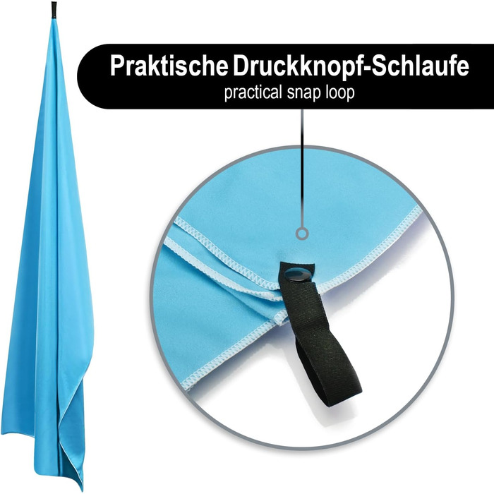 Рушник з мікрофібри Legendwerk® 160x80 см – швидковисихаючий, компактний, для подорожей, спорту та відпочинку на природі – легкий, стильний, з сумкою та петлею для підвішування. 1 шт (Світло-блакитний)