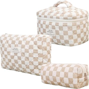 Набір косметичок з квітковим принтом для дівчаток та жінок, степкова косметичка для макіяжу, бавовняний набір культбеулів, косметичка Coquette, естетичний аксесуар Clean Girl, косметична сумочка (хакі в клітинку)