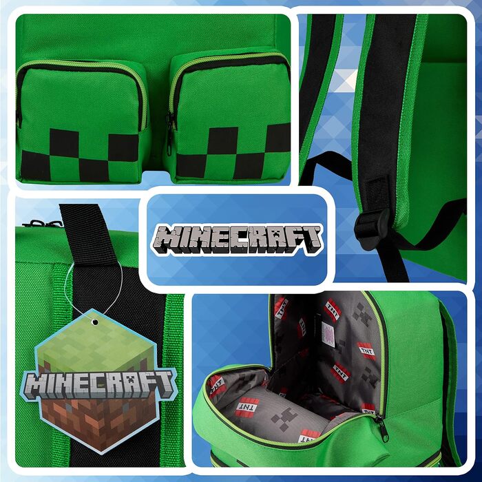 Дитячий рюкзак Minecraft Creeper для хлопчиків, шкільний рюкзак для спорту та прогулянок, зелений 3D, 46 x 21 x 18.5 см
