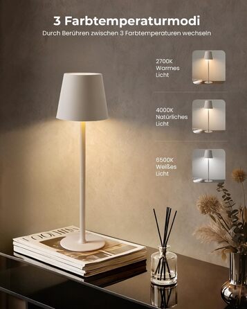 Настільна лампа бездротова акумуляторна Metalux Beige: світлодіодна, диммована, сенсорна, водонепроникна для дому та кемпінгу