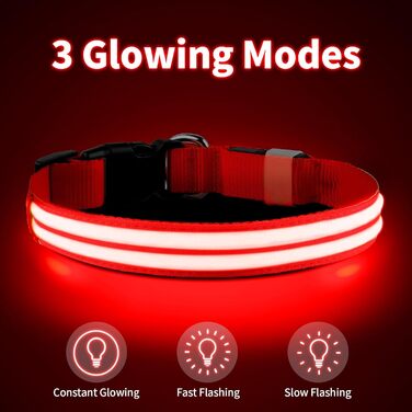 Світлодіодне нашийник для собак, перезаряджається, водонепроникний, 3 режими свічення, для великих собак (червоний)