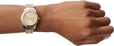 Жіночий наручний годинник Fossil Scarlette 33мм, кварцовий, з датами та сталевим браслетом, сріблясто-золотий