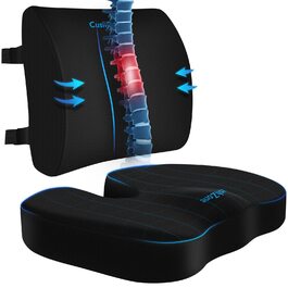 Подушка для сидіння CushZone з підтримкою попереку, чорна. Memory Foam для офісного крісла, авто, подорожей та інвалідного візка. Знімний чохол.