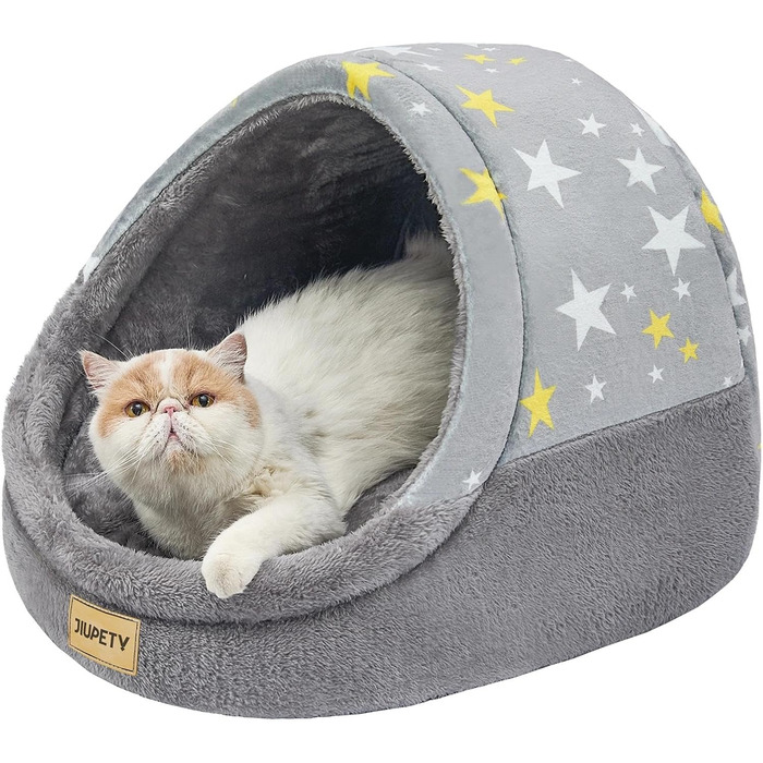 Jiupety Cat Cave, Cat House, Cat Basket, Cat Bed with Non-Slip Bottom, Cat Nest with Washable Removable Cushion, M (41 cm x 41 cm x 33 cm), (Gray, L 48 cm x W 43 cm x H 41 cm)
