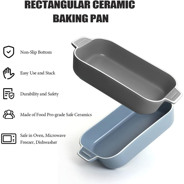 Форма для лазаньї, 2 шт., 22 x 12 см, керамічна, з ручками (блакитна)
