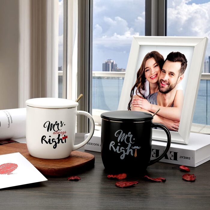 Coffee mugs with the inscription 'Mr and Mrs', wedding gift for bride and groom, bridal party, engagement gift, anniversary gift, for couples, 340 ml, ceramic-marble mugs