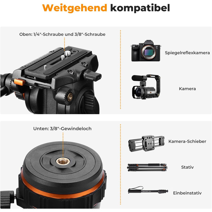 Штатив для камери K&F CONCEPT VA3+BV20: відео штатив з поворотним кріпленням, 184 см, для DSLR, відеокамер