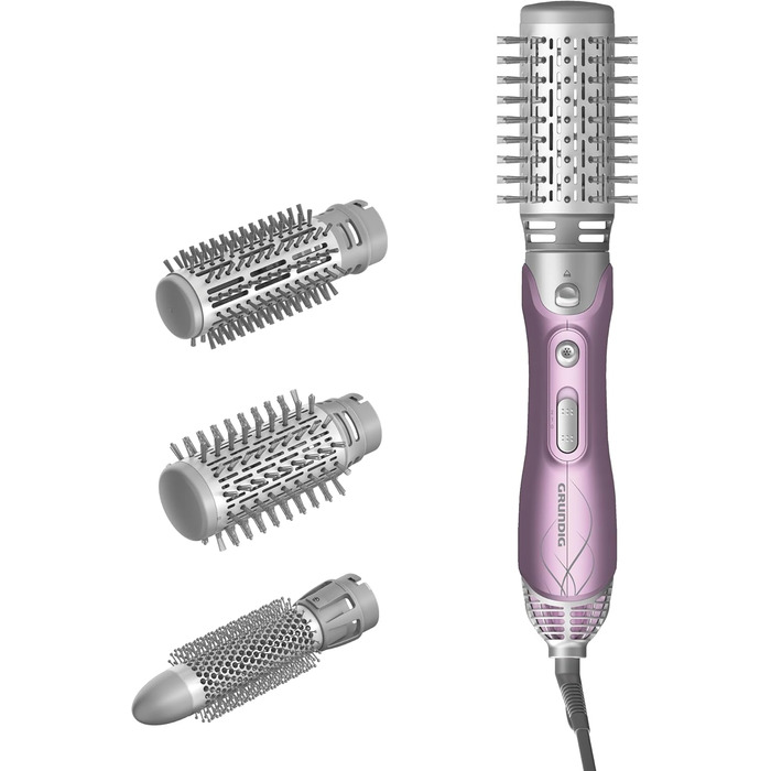 Фен-щітка GRUNDIG HS 6220 Volumen & Locken, 1100W, 3 насадки, керамічне покриття з олією лотоса, захист від перегріву, для всіх типів волосся, Рожевий/Срібний, 2023 модель