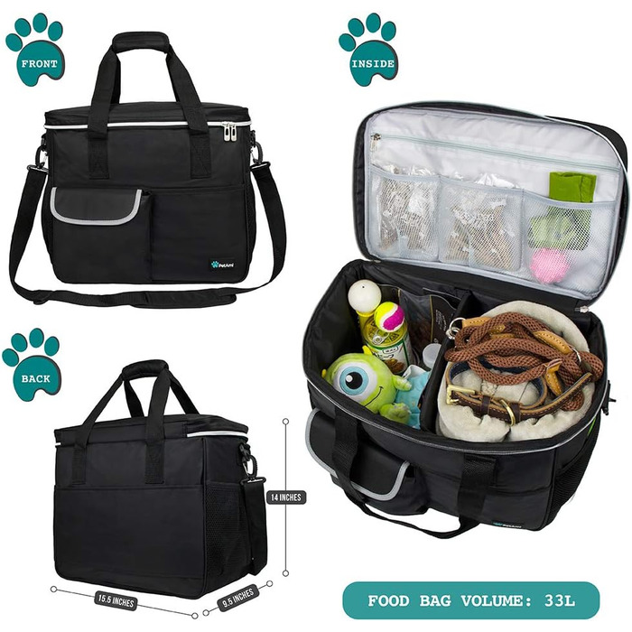 Сумка-органайзер для собак PetAmi: дорожня сумка для корму та аксесуарів, ідеальна для кемпінгу та подорожей (37x20x30 см)