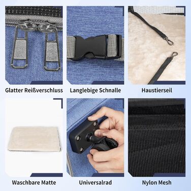 Сумка-переноска для тварин на колесах, для котів та маленьких собак, 4-в-1, рюкзак, сумка-переноска, дихаюча, хакі (блакитна)