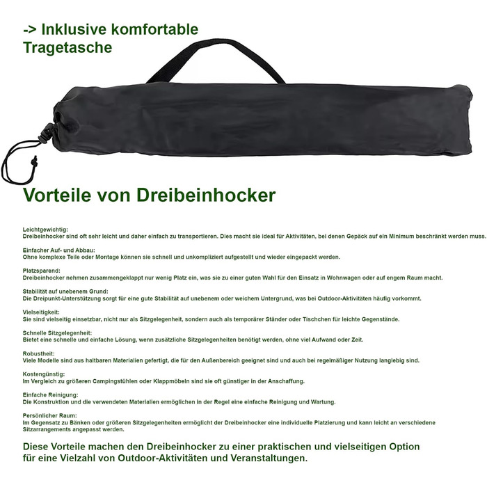 Складаний табурет для кемпінгу 550г, ультралегкий, 3-ногий, висота 40см, сідушка 30см, до 100кг, для фестивалів, виставок, піших прогулянок