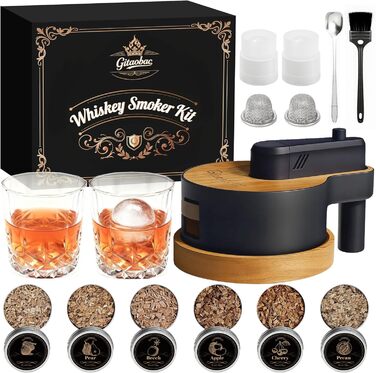 Набір для копчення віскі: 6 видів тирси, 2 склянки, 2 форми для льоду, без бутану (дерево)