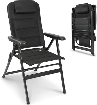 Крісло для кемпінгу Homecall складне, 150 кг, для саду, балкону, риболовлі, чорне. Регульована спинка, з підлокітниками.