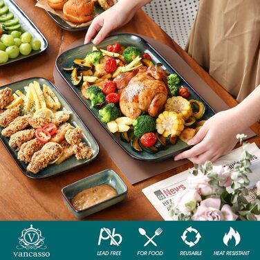 Набір тарілок Vancasso Stern (3 шт.) з кераміки: тарілки для їжі, десерту, випічки та сніданку, зелені