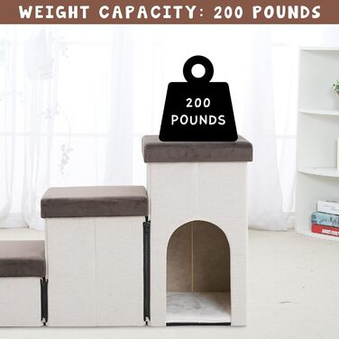 Сходинки для собак на 3 сходинки, 44 см, з місцем для зберігання, для ліжка/софи, для котів, для літніх тварин, губка, хатня тварина, бежевий колір