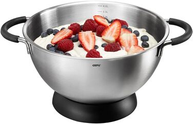 GEFU Mixing and Whisking Bowl MESCO – Stainless steel bowl with 4L volume, silicone handles & stand ring | With internal scale | Ø 24cm