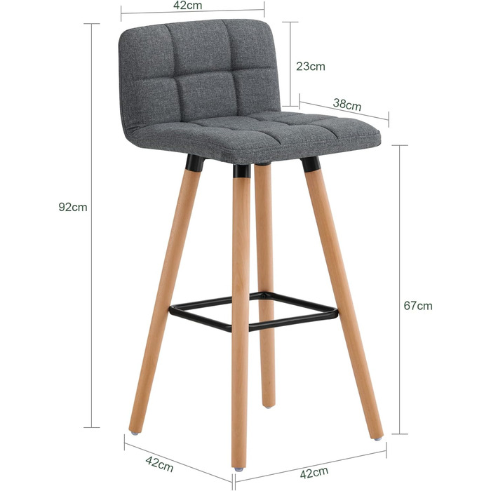 SoBuy® FST50-DGx2 Bar Stools - Set of 2 - Dark Grey - 68cm Seat Height