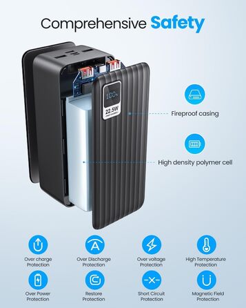 Портативний зарядний Power Bank 50000mAh з Quick Charge 3.0 та PD 22.5W, 4 виходи USB та 3 входи, велика ємність для iPhone, Samsung, iPad та інших пристроїв