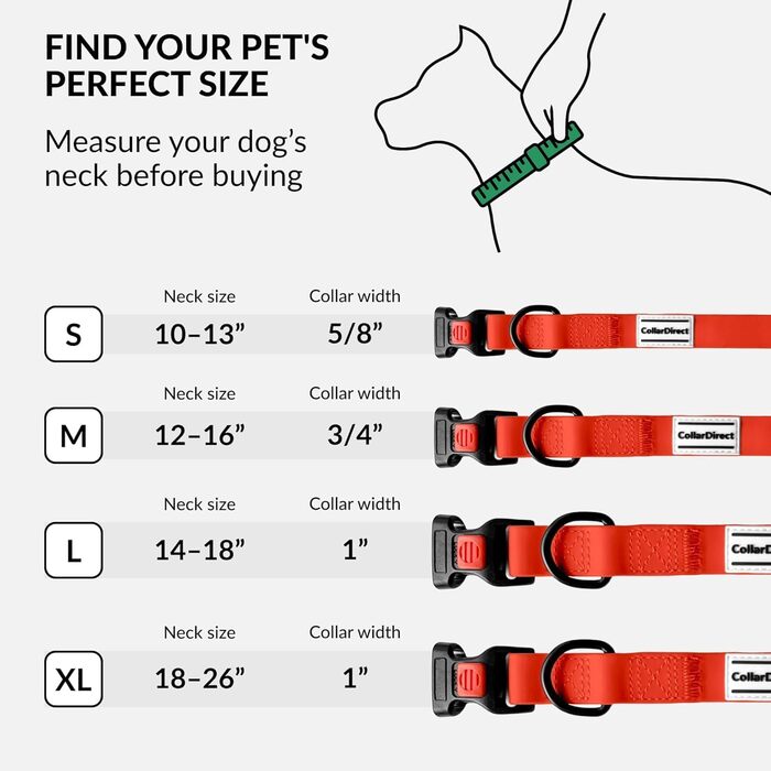 Водонепроникний нашийник для собак CollarDirect, регульований, силікон та пластик, стійкий до запахів, легко миється, безпечна застібка, для малих, середніх та великих собак (XL (45-66 см), S (25-33 см), Червоний)