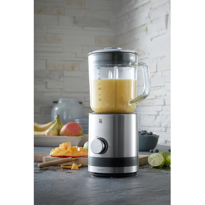 WMF Kitchen minis Compact Mixer, Mini Stand Mixer, 400 Watt, Small Stand Mixer, 0.8 l Glass Container, Pulse Function, Cromargan Matt Single