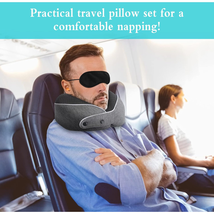 Подушка для шиї в подорожах, Memory Foam, ергономічна, з маскою для сну та навушниками, у чохлі