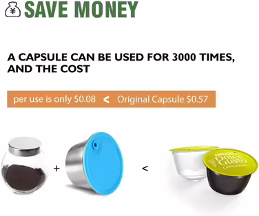 Reusable Dolce Gusto capsules for i Cafilas, refillable stainless steel capsules with 1 plastic spoon + 1 cleaning brush, 2 pack