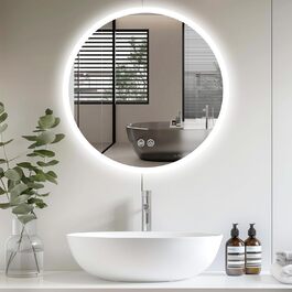 LED дзеркало для ванної кімнати з підсвічуванням Round - регульоване з 3 кольорами світла (3500K-6500K), сенсорний вимикач, запобігає запотіванню - дзеркало для ванної кімнати з підсвічуванням для макіяжу та гоління (70см)