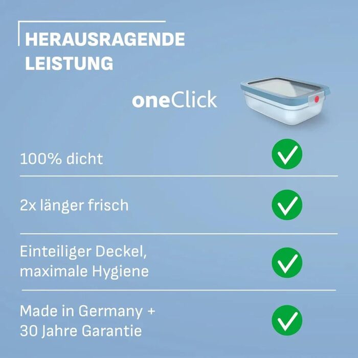 Контейнери для зберігання продуктів Emsa oneClick, набір 5 шт (0.5л x2, 1.2л x2, 2.3л x1), блакитні, Німеччина - герметичні, для морозилки, мікрохвильовки, посудомийки