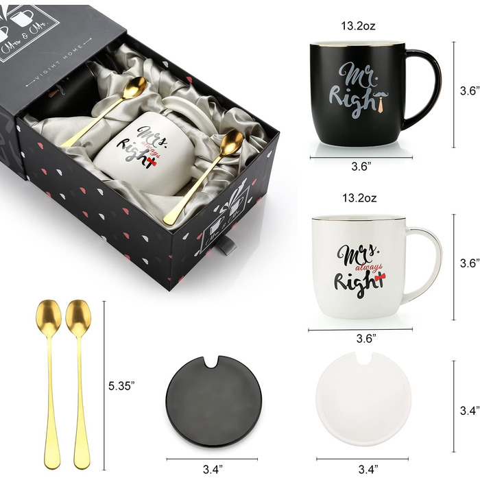 Coffee mugs with the inscription 'Mr and Mrs', wedding gift for bride and groom, bridal party, engagement gift, anniversary gift, for couples, 340 ml, ceramic-marble mugs