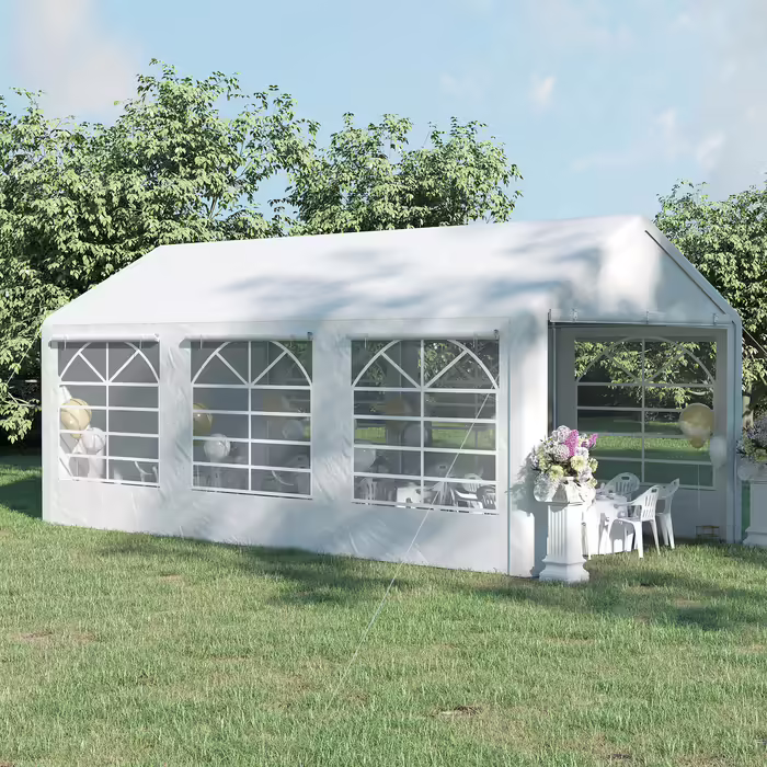 Outsunny Gazebo Party Tent Garden Tent Gazebo with 4 Side Walls Window Polyester+Metal White 3x6m | Aosom