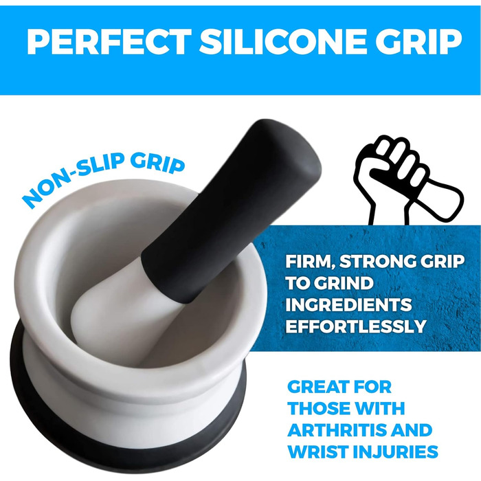 Набір для розмелювання спецій EZ-Grip: ступка та товкачок з силікону та порцеляни, чорний (11,5 см)