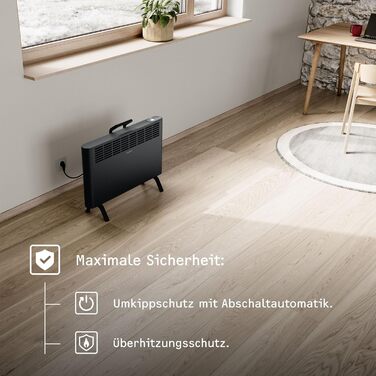 Електричний конвекторний обігрівач Stiebel Eltron 2 kW, для площі 25 м², з терморегулятором, на колесах, чорний, TÜV-сертифікований