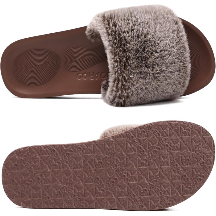 Тапочки жіночі пухнасті COFACE з хутром, теплі домашні капці, домашні шльопанці, літні та зимові тапочки для дому, домашні пухнасті тапочки для жінок, рожеві (39 EU, Кофе)