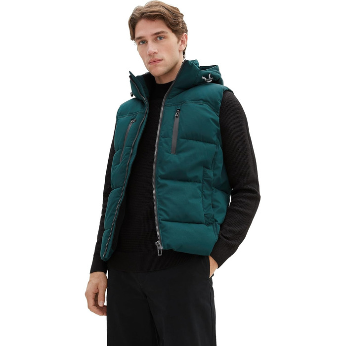Жилет чоловічий Tom Tailor з капюшоном, утеплений, Deep Green Lake (XXL)